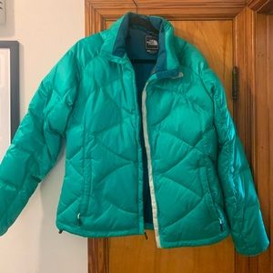 Green North Face puffer